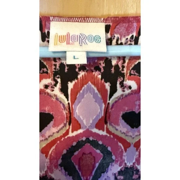 LuLaRoe Pink Purple White Red Black Monroe Swim Kimono Black Fringe EUC Large - Picture 4 of 5